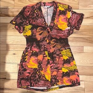 NEW Zara Tropical Print Button-Up Romper L